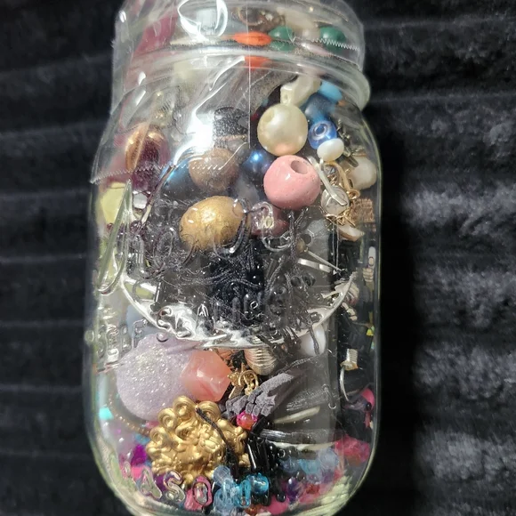 Jewelry Jar Vintage Cameo and Bead Collection in Glass Jar - Picture 3 of 4